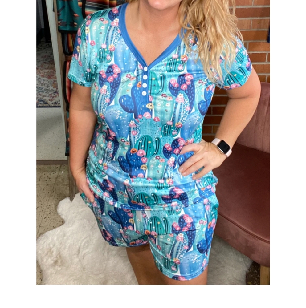 Cactus Print PJ/ Lounge Set By Shirley and Stone, 2XL